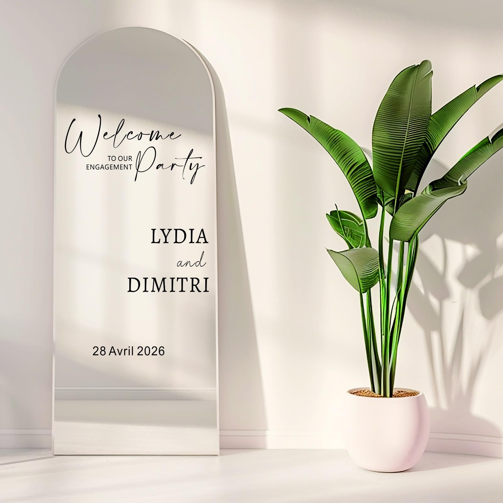 Welcome to Our Engagement Party Mirror Vinyl Decal, Custom Welcome Wedding Sticker, Personalized Customizable Names & Date for Mirror, Acrylic - Night Before - Reception - Ceremony(42x65cm)