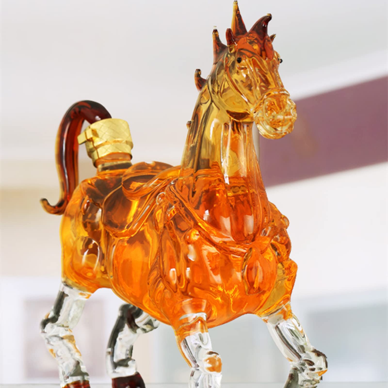 Animal Whiskey Decanter Horse On Wooden Display Tray - For Liquor