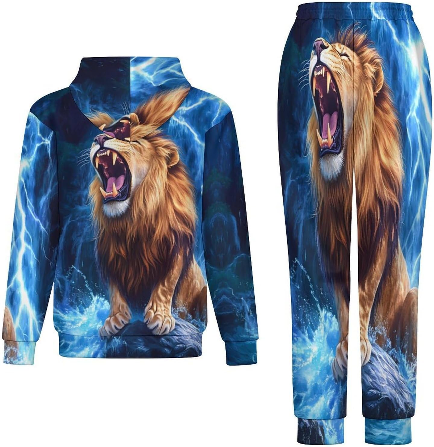 Lion-1 Men's Hooded Set Casual 2 Pieces Suits Pullover Tracksuit Hoodies And Sweatpants