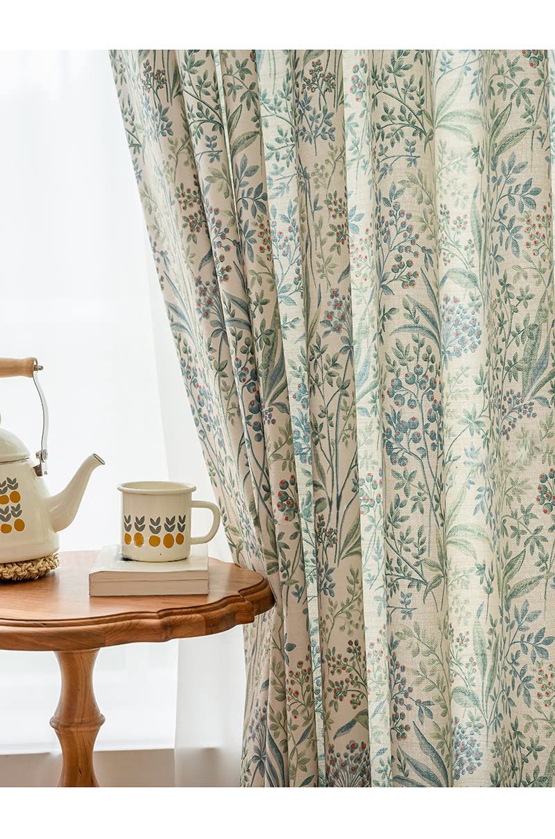 Photo 1 of ILUOGUDU Floral Farmhouse Curtains Semi-Blackout Living Room Drapes 84 Inch Length Cotton Linen Blend Bohemian Window Curtain Panels White Bedroom Drapes, 1 Panel (Back Tab, 55" W x 84" L)