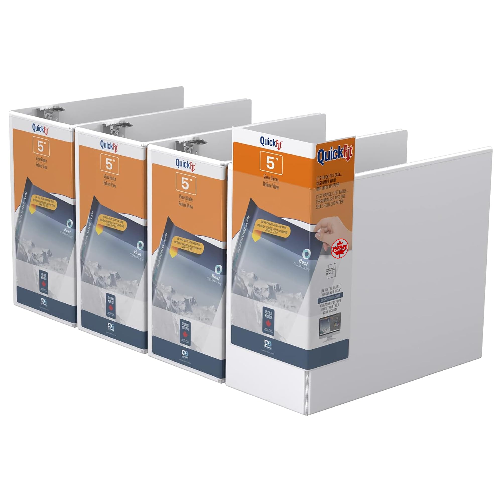 QuickFit View Binder, 3-Ring Binder for School or Office, D Ring, White, 4 Pack, 5 Inch