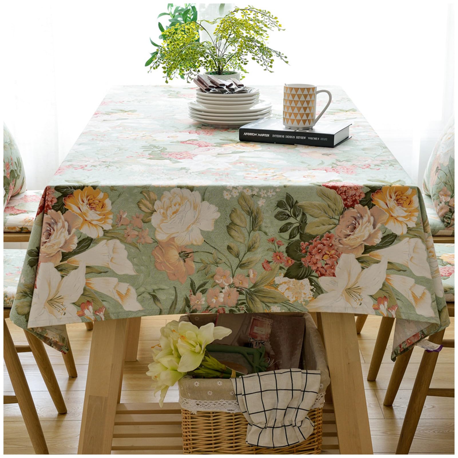 Tovaglia in cotone e lino, senza pieghe, 90 x 90 cm, elegante, per sala da pranzo, cucina, feste, con design e motivi eleganti