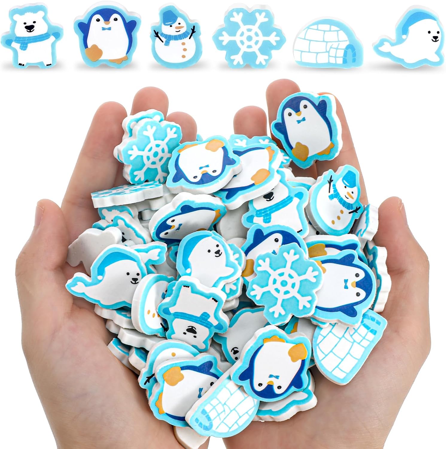 Tenare 150 Pcs Mini Cartoon Erasers Bulk Assortment Winter Theme Erasers for Christmas Xmas Birthday Party Favors Goody Bag Filler Supplies(Polar Animals)