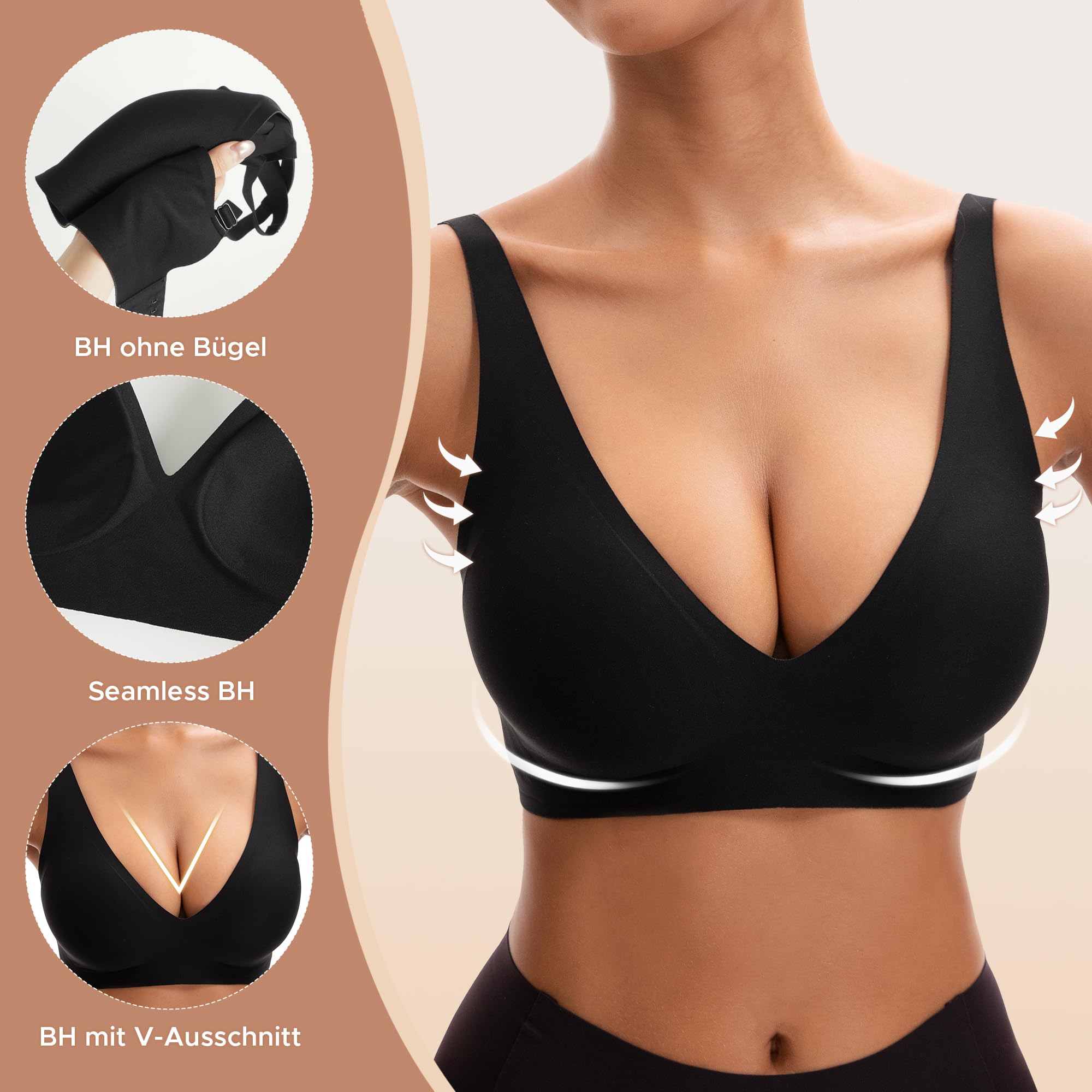 INNERSY Reggiseno Senza Ferretto Invisibile Push Up Reggiseni Donna Basic Scollo a V Intimo Comodo