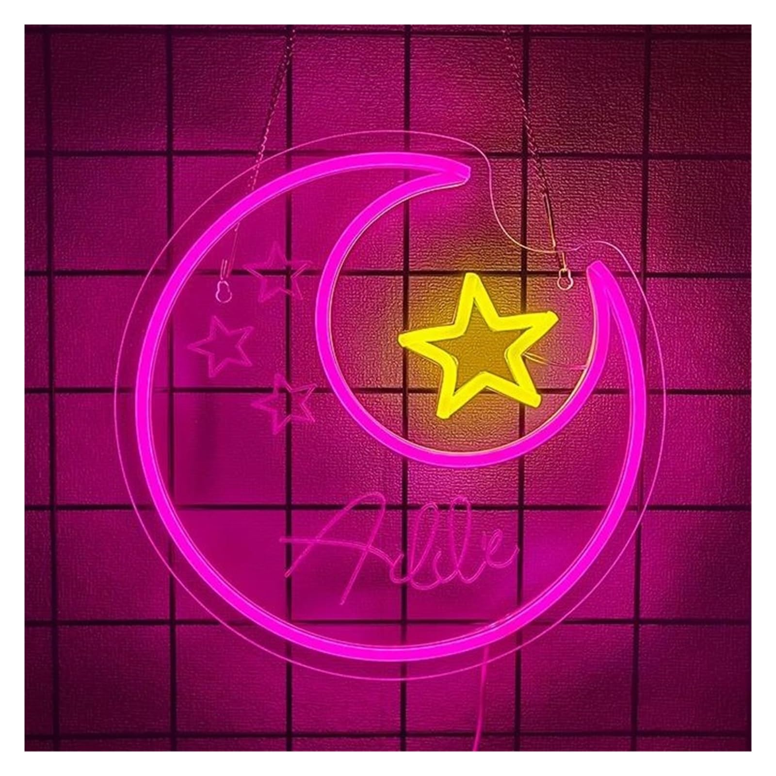 LEMST Sign Lamp Star and Moon Neon Sign Light USB Powered for Kids Room Bedroom Family Gathering Festival Aesthetic Decor 31cmx31cm(B)