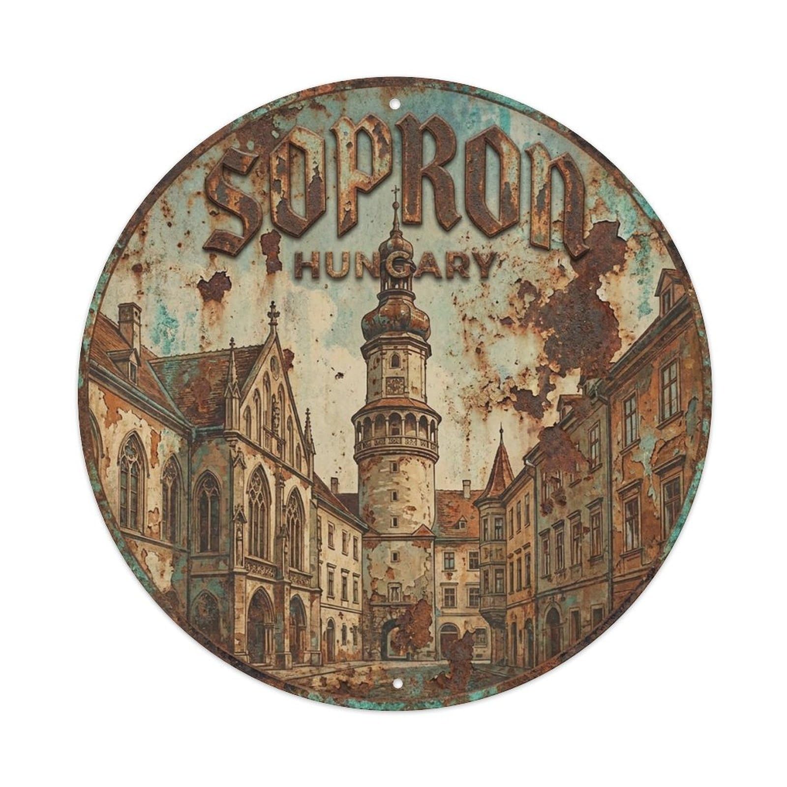 Vintage Travel Hungary Sopron Vintage Metal Tin Sign Plaque Wall Decor for Cafe, Club Bar, Office, Garden Metal Poster 8x8Inch