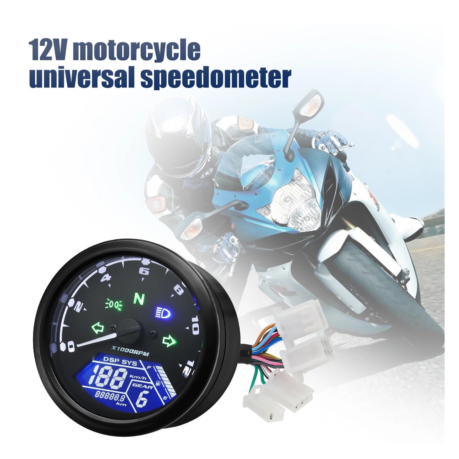 Velocímetro Universal para Motocicleta, Odómetro Digital, Indicador De Marcha, Contador De Horas De 12000 Km/h/mph, Tacómetro para Ho&nda Y Ya&maha. medidor
