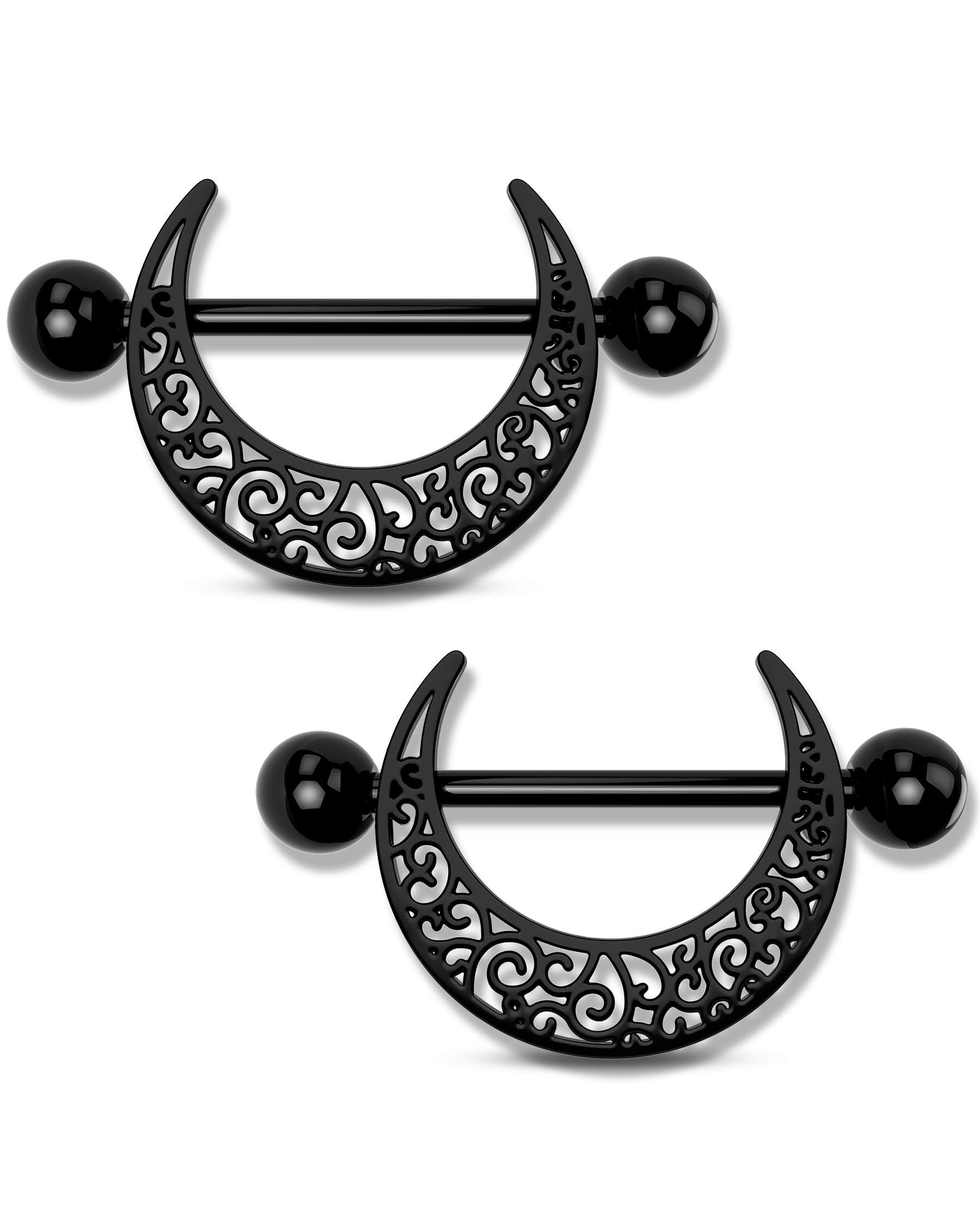 OUFER 2 Pièces Piercing Téton Lune Noire 14G, Anneaux de Mamelon en Acier Chirurgical 316L à Billes Filetées, 14 mm Bijou de Piercing pour Femmes Élégantes