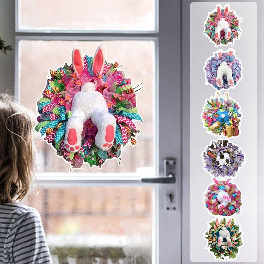 13.7" Easter Bunny Wreaths for Front Door,Easter Door Decorations Bunny Butt Wreath Kit,Spring Outdoor Indoor Hanging Welcome Sign Wreath Attachment Craft Supplies Cute Rabbit Butt Wreaths (ColorC)