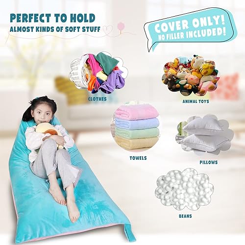 Miniatura 40 de LOLOMLO Funda para puf de almacenamiento de animales de peluche, terciopelo rosa, organizador de asiento para niños, adolescentes y adultos, sofá