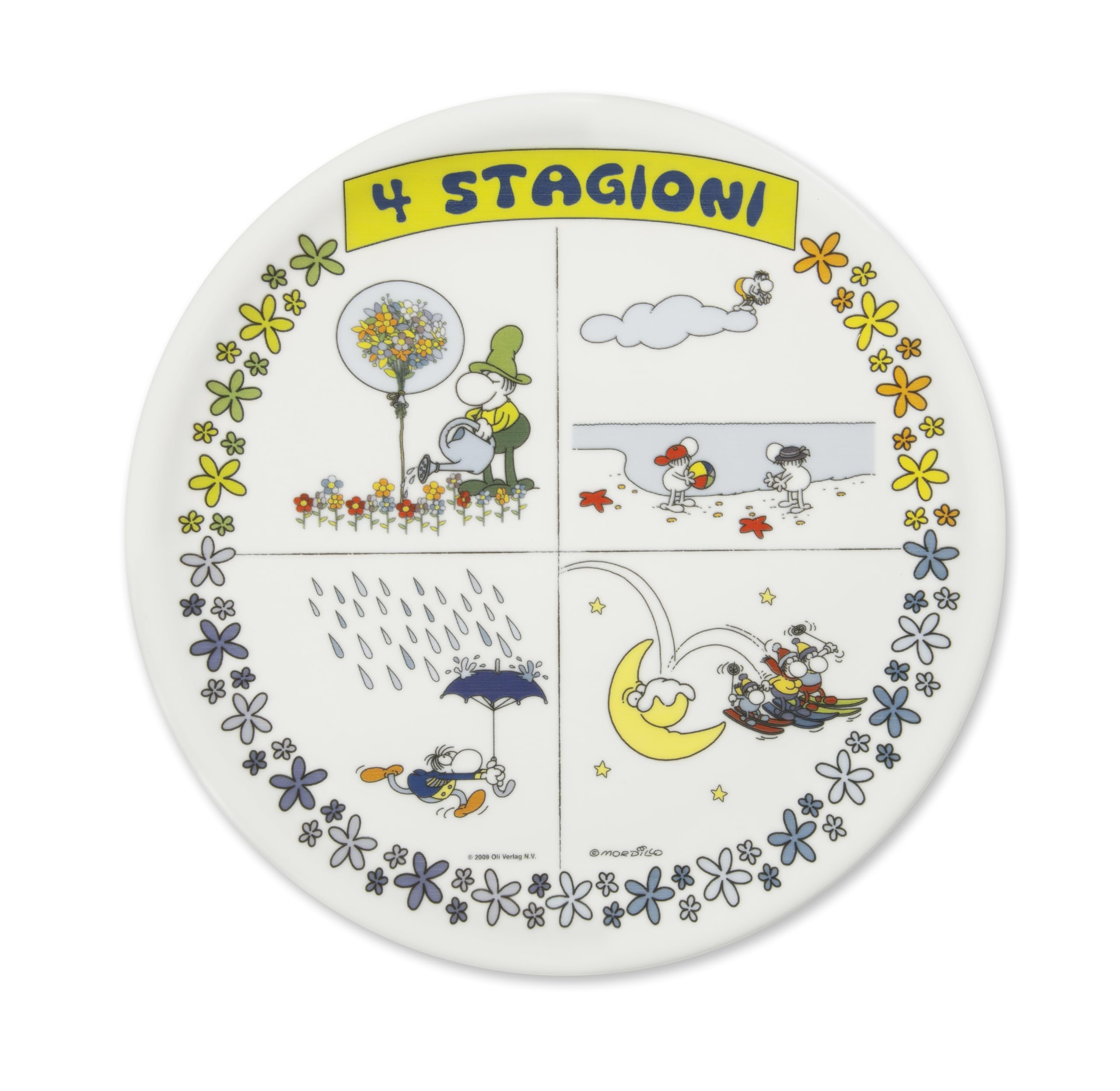 Excelsa Mordillo Set 6 Piatti Pizza in Porcellana, Decorati con Personaggi, 30,5 cm