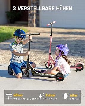 fanttikride c9 electric scooter for children 8-12 years 2 speeds 10/16 km/h 8 km range height-adjustable foldable e scooter children