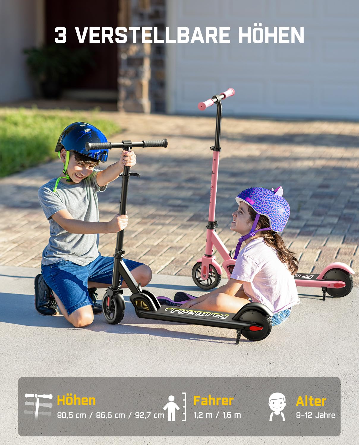 FanttikRide C9 Elektroroller für Kinder 8-12 Jahren, 2 Geschwindigkeiten 10/16 km/h, 8 KM Reichweite, Höhenverstellbar, Faltbar, E Roller Kinder
