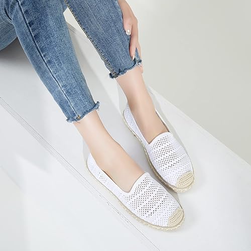 Miniatura 6 de BABUDOG Zapatos planos de malla transpirable para mujer, mocasines suaves, mocasines blancos sin cordones