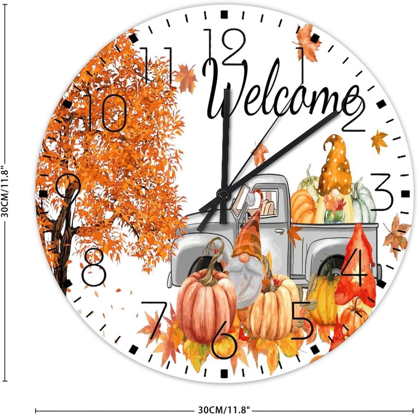 Wood Wall Clocks Battery Operated Non Ticking Seasonal Welcome Fall Modern Wall Clocks Autumn Harvest Pumpkins Truck Wooden Wall Decor for Fitness Room Kids Room Church 12 Inch
