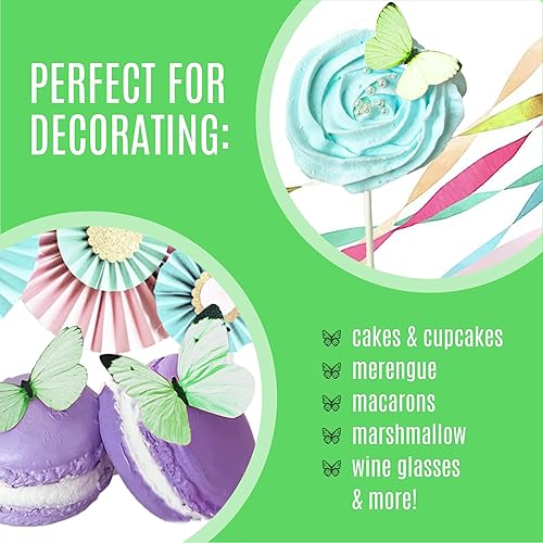 Miniatura 4 de Sugar Robot - Mariposas comestibles para decoración de pasteles, pequeños adornos de mariposa verde pastel y adornos para cupcakes, decoración hecha