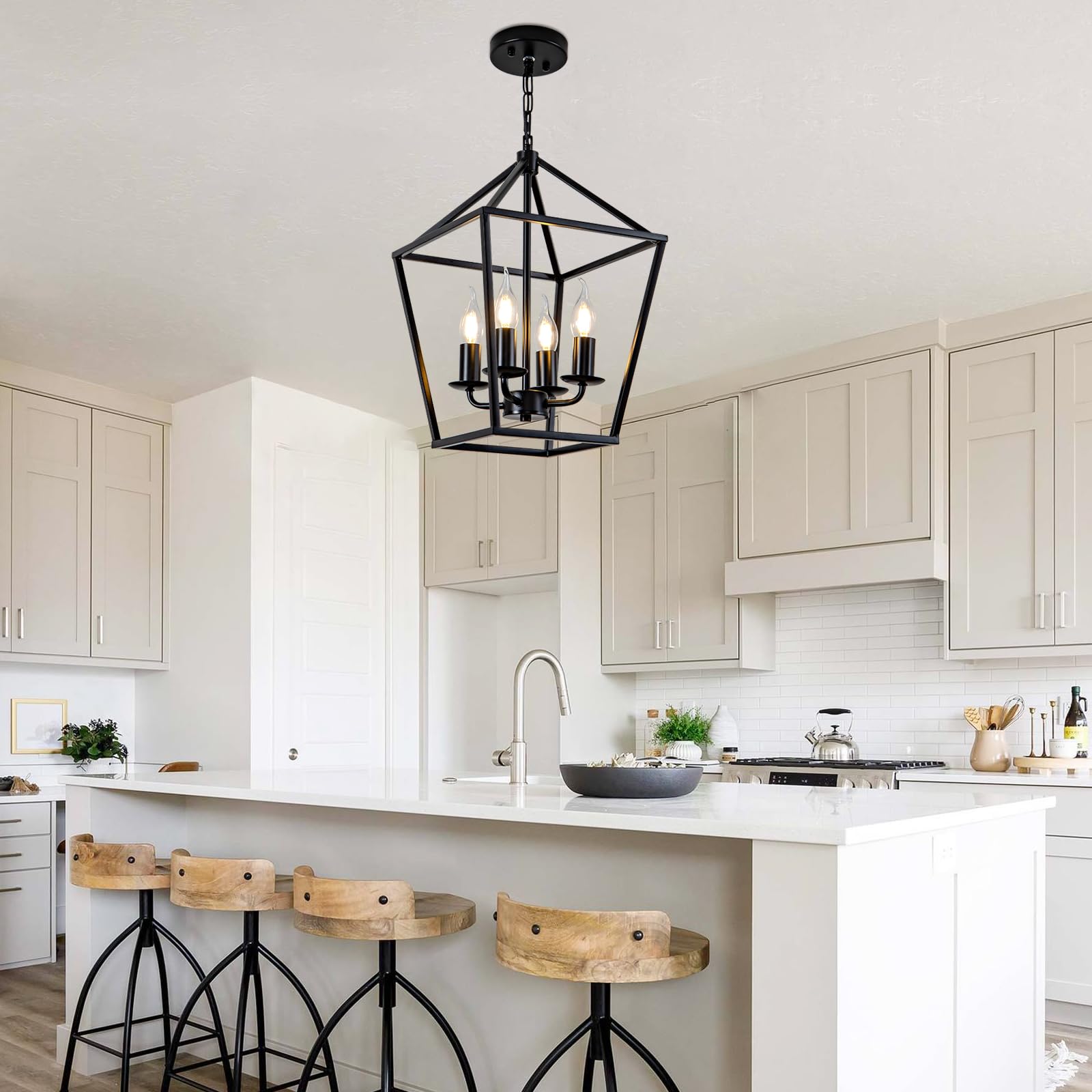 Mikeru Vintage Farmhouse Pendant Light, 28cm Black Metal Recessed 4-Light Chandelier, Industrial Style Lighting, Height Adjustable 150cm, for Living Room, Dining Room, Tea Room