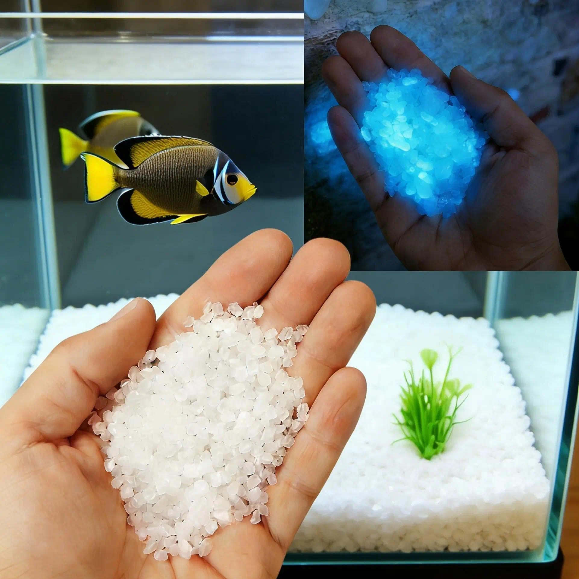 50 g de arena que brilla en la oscuridad para grava de acuario, piedras luminosas de resina de 3 a 5 mm, piedras brillantes para terrario, micropaisajes, decoración de jardín suculenta (blanco)