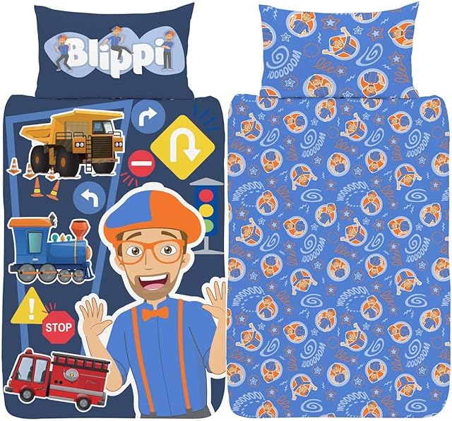 Blippi Junior Duvet Cover - Official Reversible Bedding Set - Polycotton - Youtuber Tractor Song Design