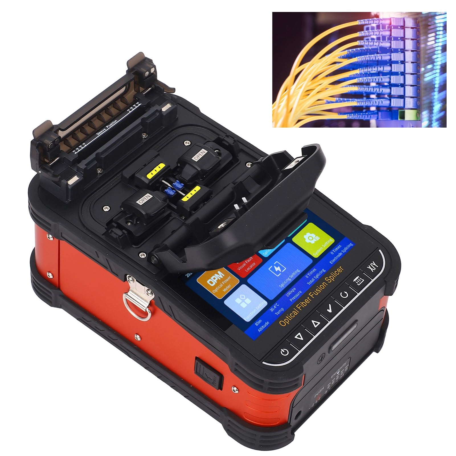 Garosa Empalmador de Fusión de Fibra óptica Automático con Pantalla Táctil de 5,0 Pulgadas Empalme 8S Calefacción 18S y Batería de 7800 MAh para Instalación de Redes de (Enchufe europeo AC100-240V)