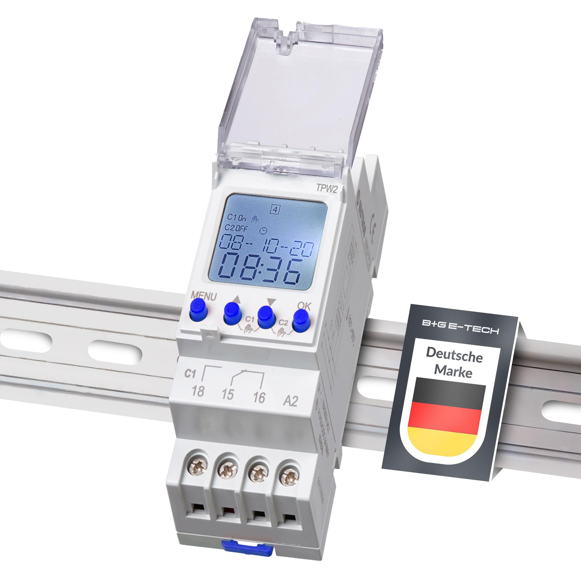 Digitale 2 Kanal Zeitschaltuhr TPW2 Hutschiene Schaltschrank LCD Display Wochenzeitschaltuhr 80 Programmplätze Timer Impuls