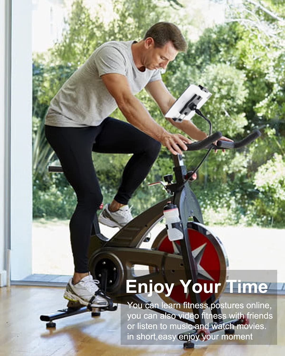 Support de tablette pour vélo d'appartement pour téléphone de 4,7 à 11" et iPad - Col de cygne - Support de tablette pour vélo d'appartement, tapis de course, guidon de poussette pour iPad Pro,