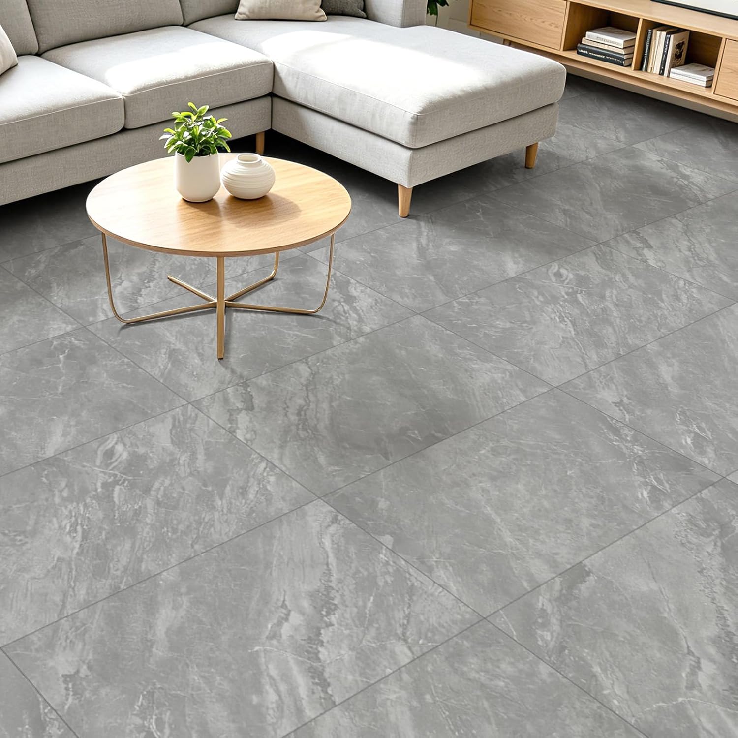 Art3d Marble Textured Click-Lock SPC Floor Tiles, 12-Pack, Gray Marble | 24 x 12 Inch, Rigid Board, Waterproof, Anti-Slip, Scratch Resistant, No Glue, Ideal for Bedroom, Living Room, Kitchen