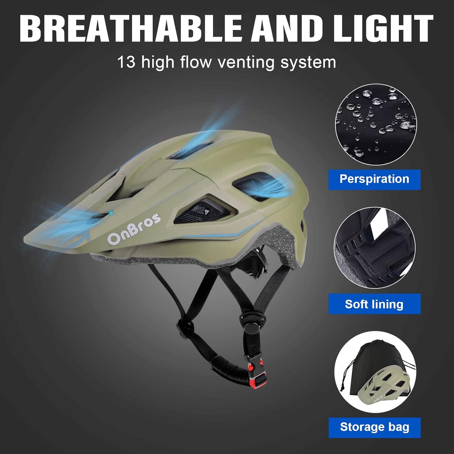 Mountain Bike Helmet with Visor-OnBros Bike Helmets for Men and Women, Helmets for Adults to Youth Bicycle Helmet Road Bike Helmet Safe and Comfortable - Image 5