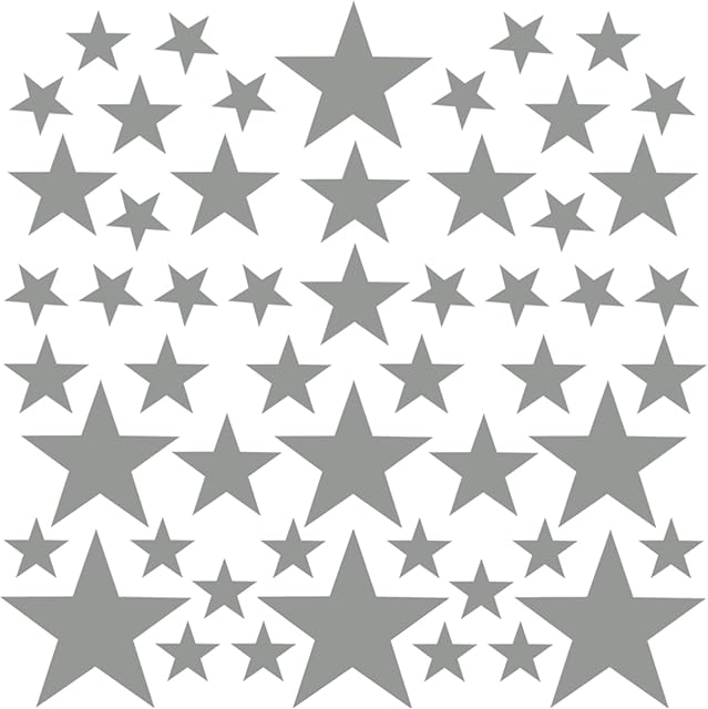 PREMYO Set of 54 Star Wall Stickers Kids - Nursery Decor Easy to Apply - Decals for Bedrooms for Girls Boys Grey