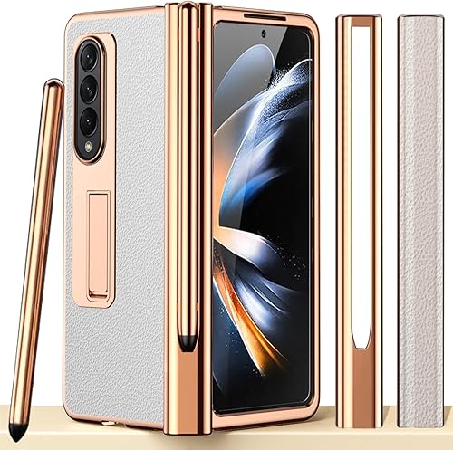 Miimall Funda compatible con Samsung Galaxy Z Fold 4 con S Pen, lápiz capacitivo con soporte para bolígrafo, protector de pantalla de vidrio