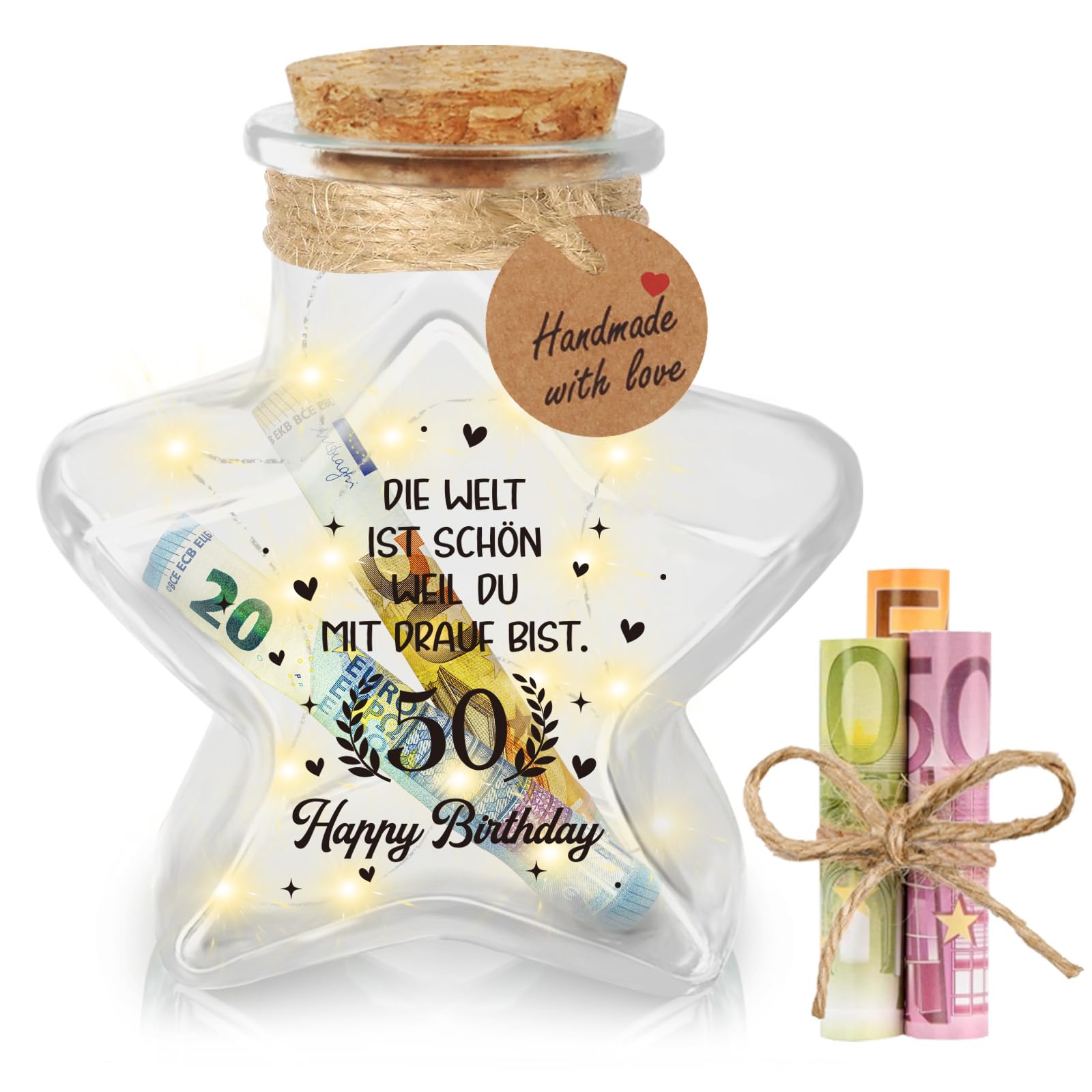 Giftota Frauen geschenk, LED Flaschenlicht Sternform mit Korken, Geldgeschenke Geburtstag Hochzeit, Coole Tischdeko, Geschenkideen für Familie, Freunde, Geliebte
