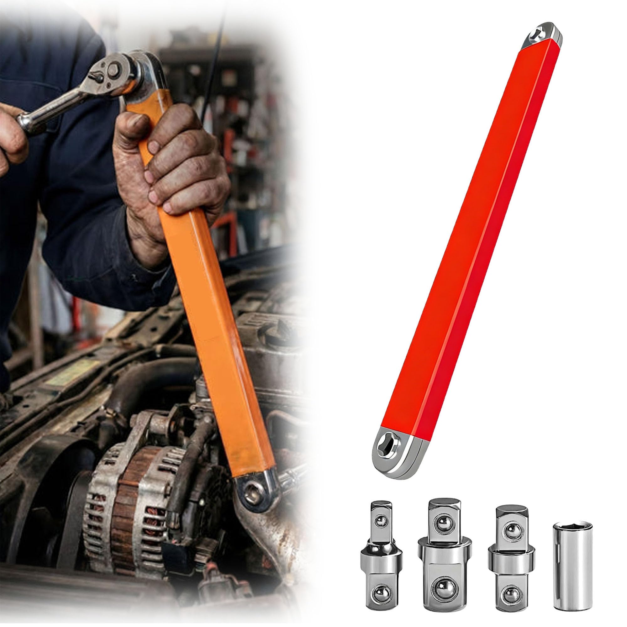 Izbdcy Offset Extension Wrench Set, 1/4" 3/8" 1/2" Flexible Offset Socket Adapter Tool for Tight Spaces for Automotive Repair, Impact Wrench & Ratchet Compatible Hand Tool (Red 15.35 in)