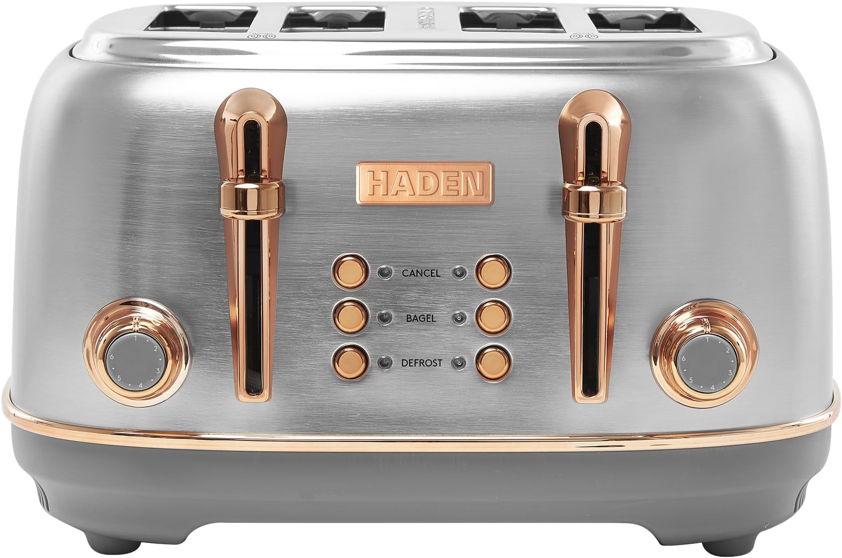 Heritage 4 Slice Wide Slot Stainless Steel Toaster with Adjustable Browning Control & Non-Slip Feet, Steel & Copper