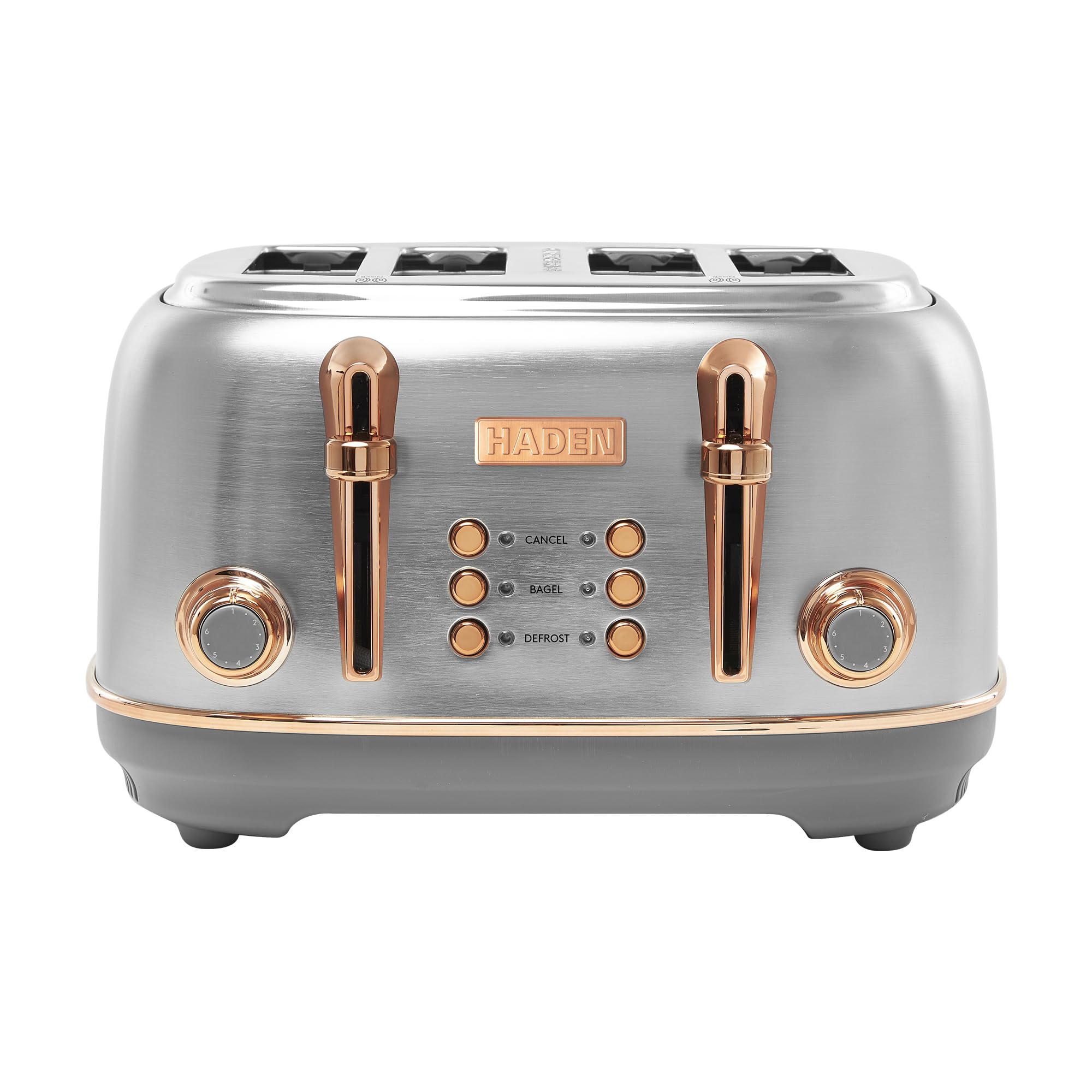 Heritage 4 Slice Wide Slot Stainless Steel Toaster with Adjustable Browning Control & Non-Slip Feet, Steel & Copper