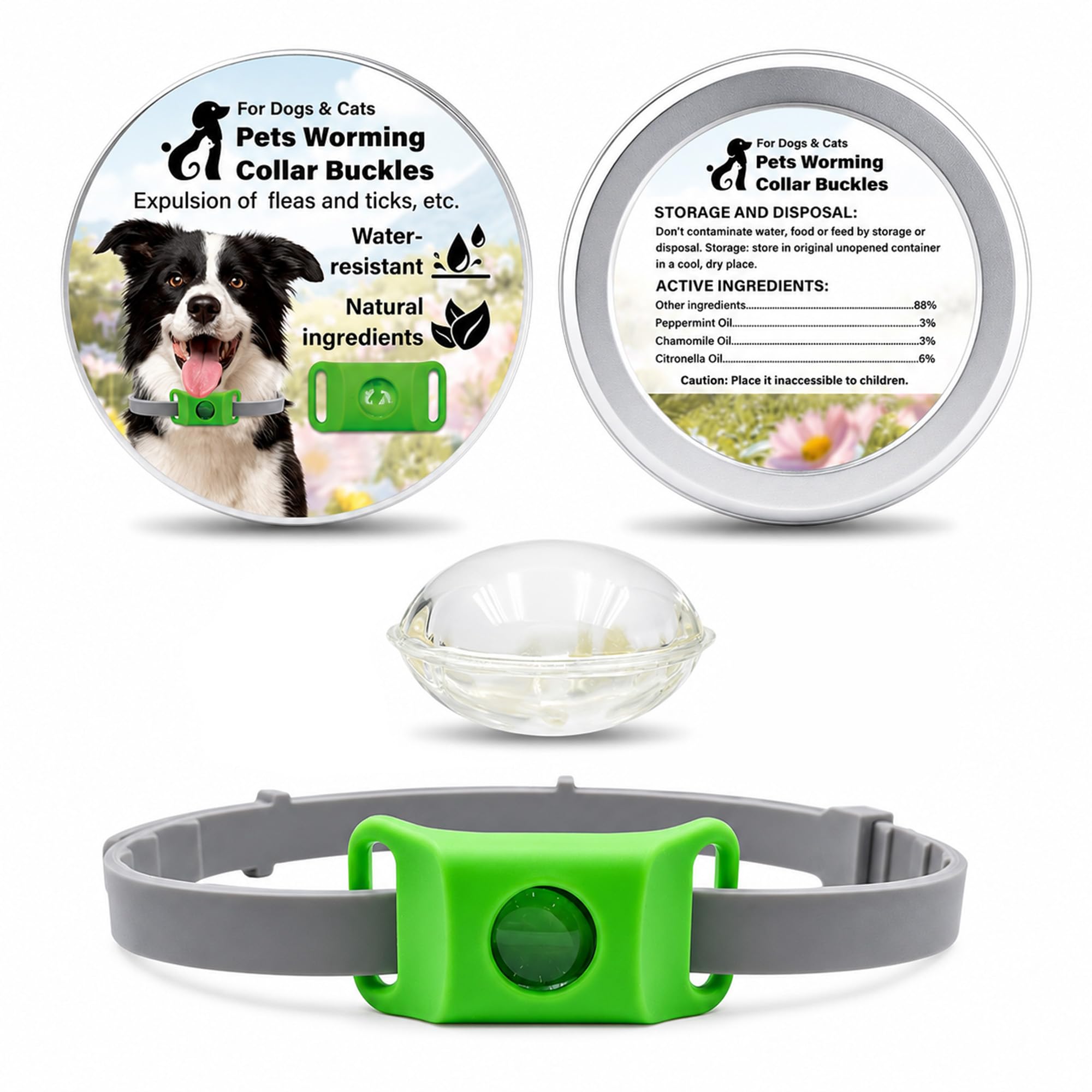 Anti-parasitic Collar for Dogs, Natural Protection 12 Months, Waterproof and Adjustable, Includes 2 Replacement Capsules