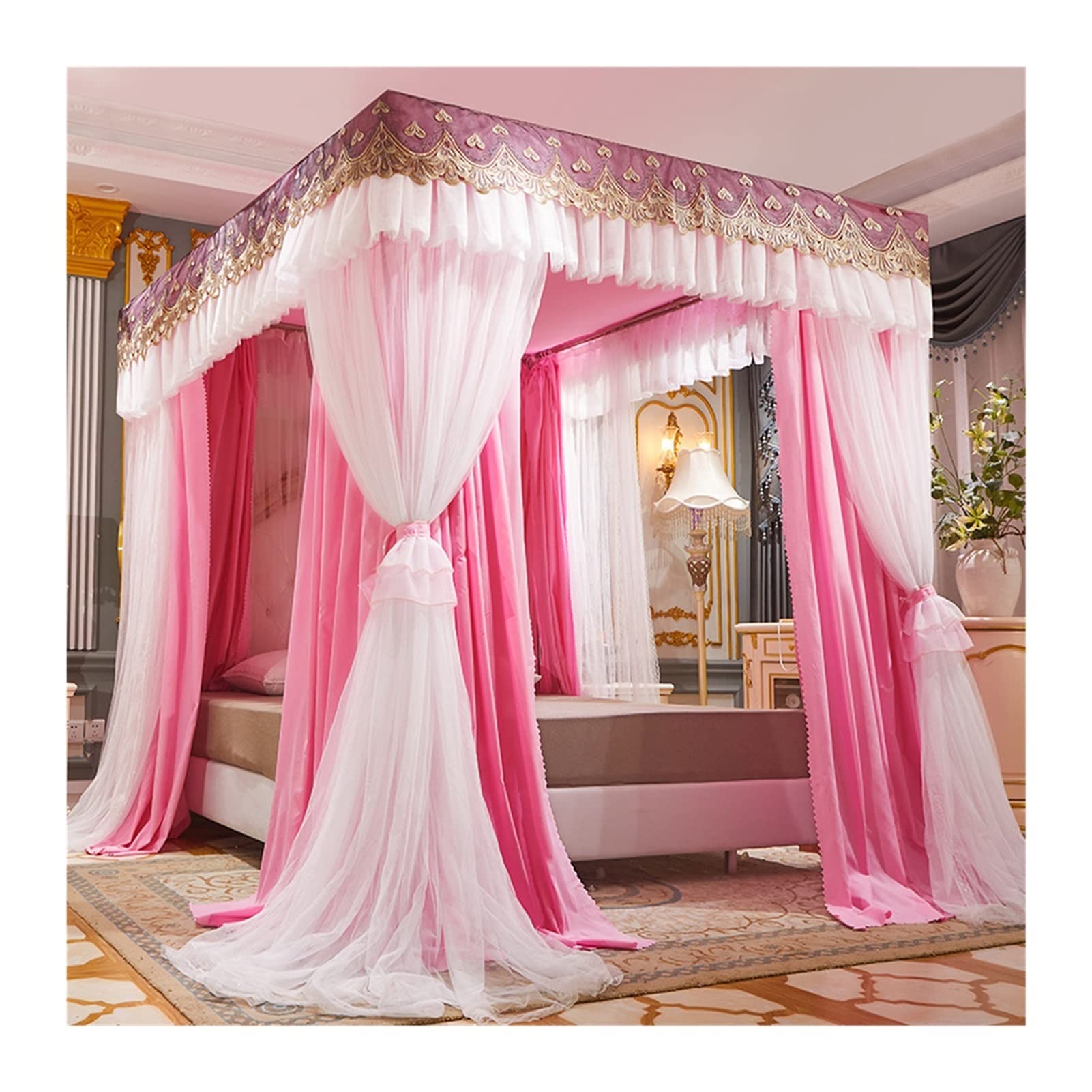GTHTUHFD Bed Canopy Mosquito Net For 6Ft/1.8M Bed, Dustproof Bed Canopy For S Bedroom Decoration, Luxury Bed Curtain,Style 1-180x220x200cm