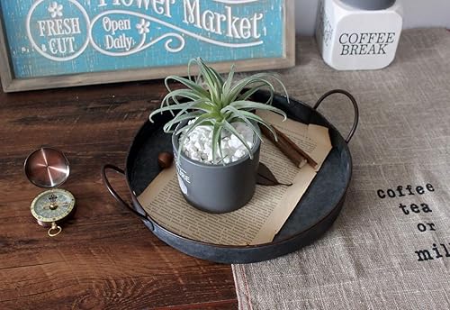 Miniatura 4 de Bandeja redonda de metal galvanizado redondo de 10,2 pulgadas con asas