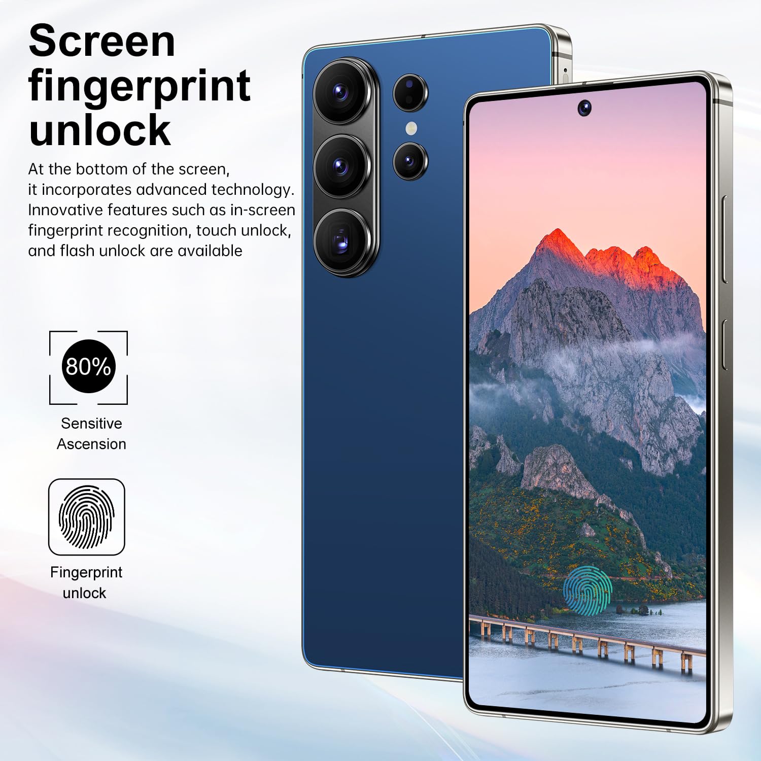 Huness S26 Ultra Unlocked Phone,Built in Pen The Phone,Cell Phone Battery 7000mAh 6.99" HD Screen,Android 15 16+512GB Smartphone,Dual SIM/5G/Face ID/Fingerprint Lock/GPS (Deep Blue, 16+512G) — view 4