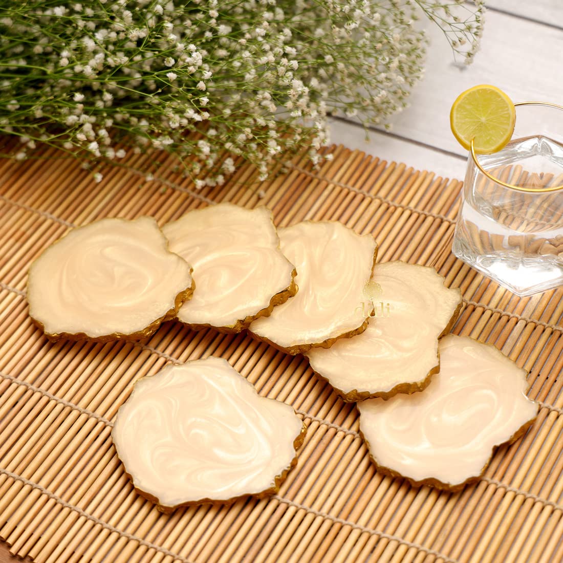 DULI Set of 6 Premium Oval Shape Resin Coasters Tea,Coffee Coasters,Tea Coasters, Coffee Coasters, Chai Pyali (10 * 8 cm) (ResinCoasters: Vanilla) (B0B8P225ZK) Amazon Price History, Amazon Price Tracker