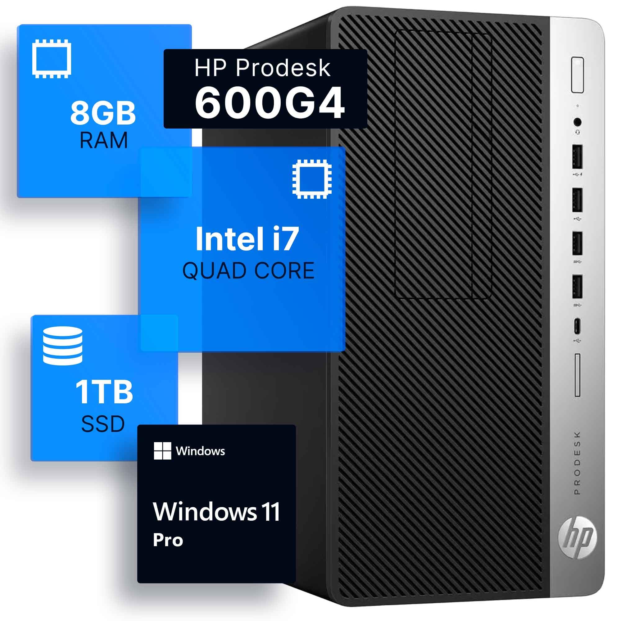 HP ProDesk 600G4 Tower Desktop Computer | Intel i7-8700 (3.4) | 8GB DDR4 RAM | 1TB SSD Solid State | Wi-Fi 5G + Bluetooth | Windows 11 Professional |