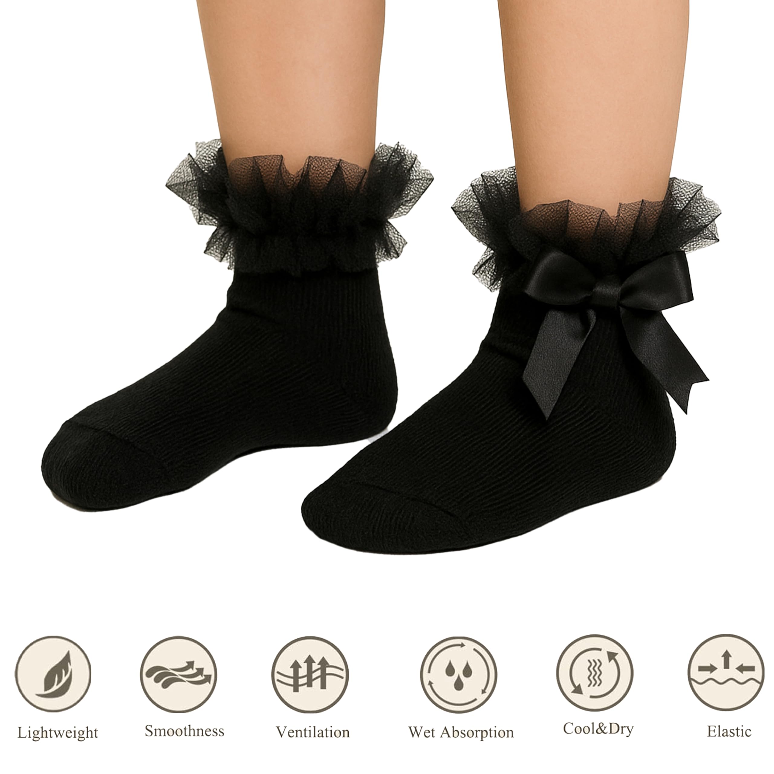 Sock Stack 6 paia di calzini alla caviglia con tutù con volant con pizzo e fiocco, super morbidi, per matrimonio e battesimo
