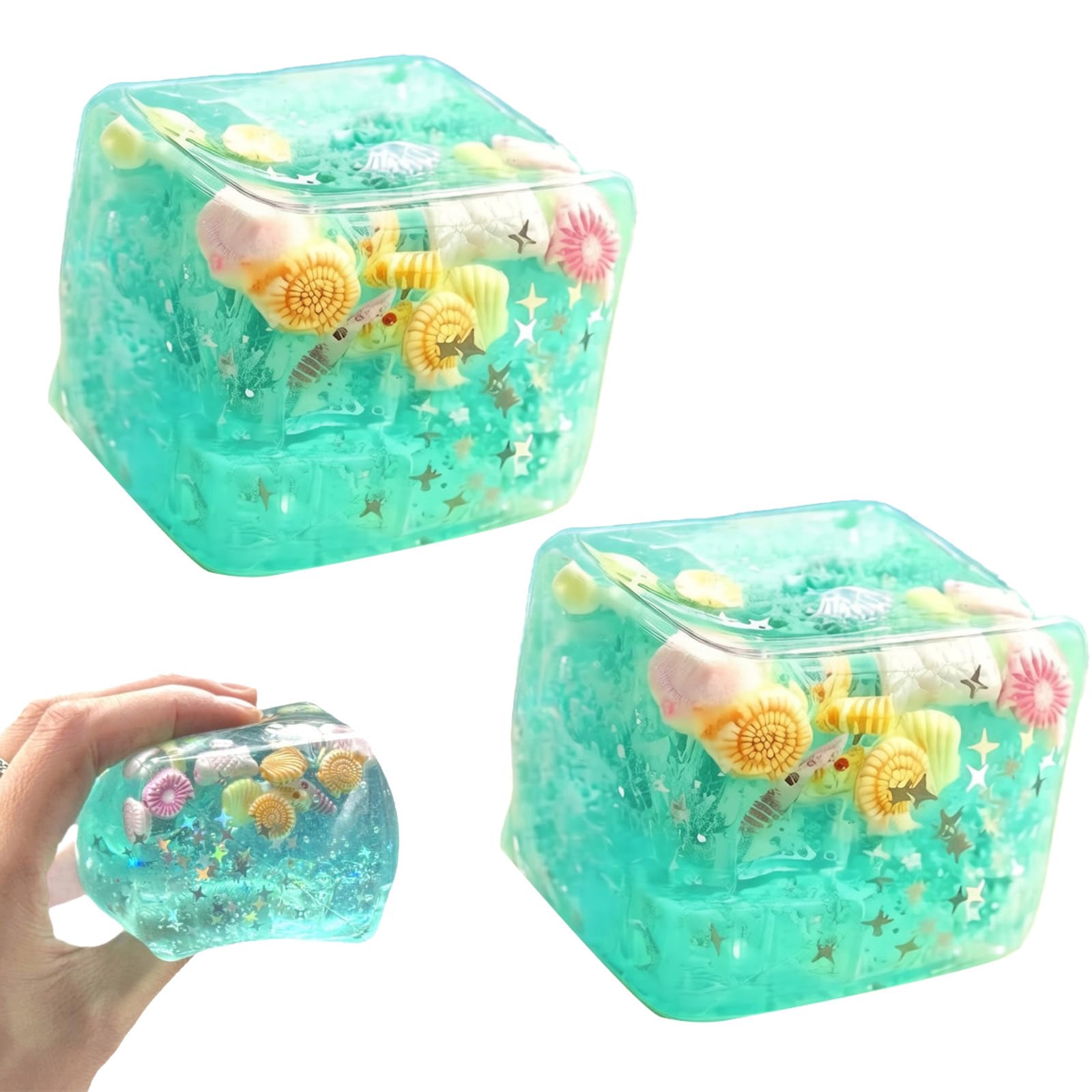 2 PCS Ice Cube Squishy, Nice Cube for Focus, Seashore Shell for Adults, Desk and Classroom Concentration Aids