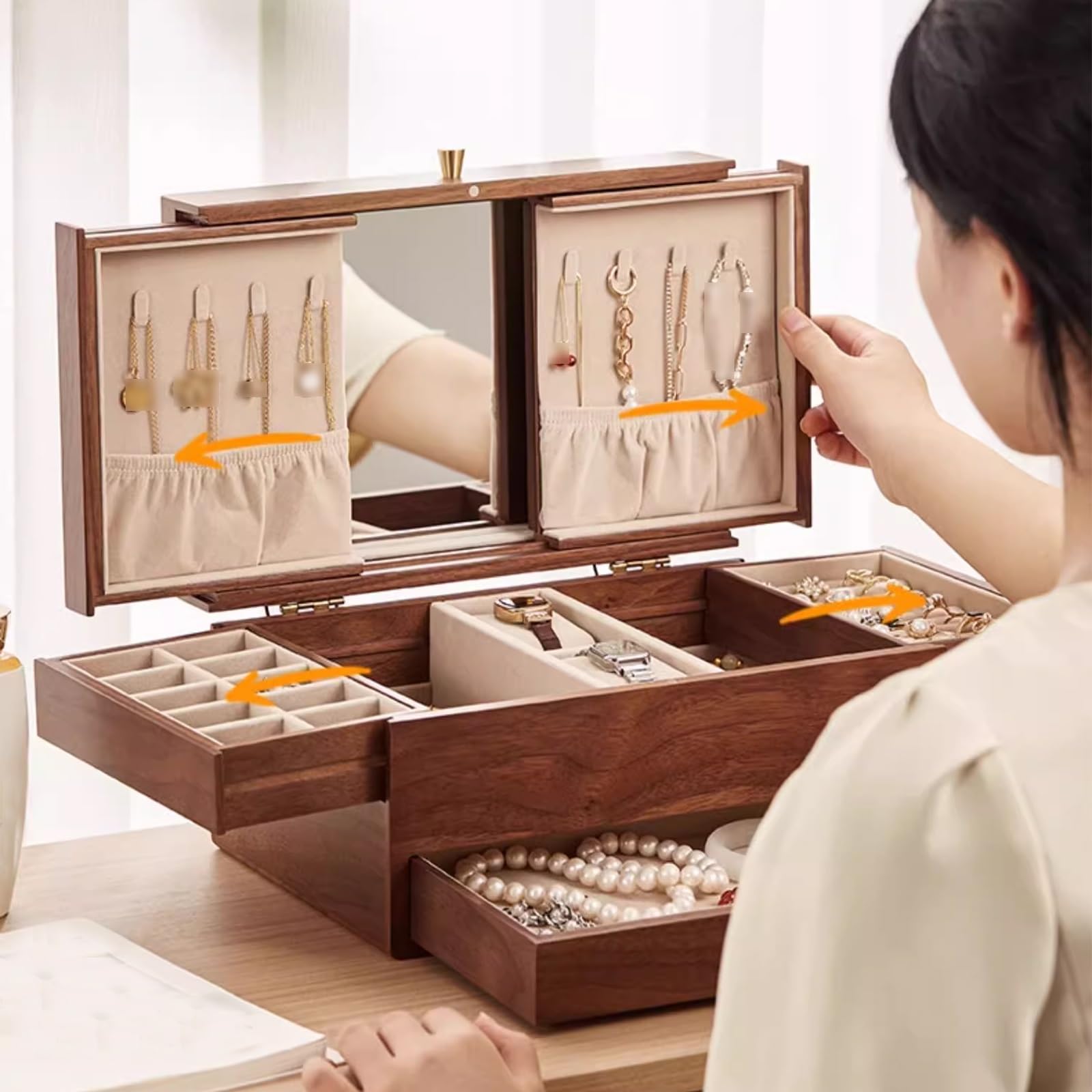 TBLOTYD Jewelry Mirror Cabinet for Women, Jewelry Armoires, Jewelry Cabinet with Drawers for Various Jewelry, Large Capacity,