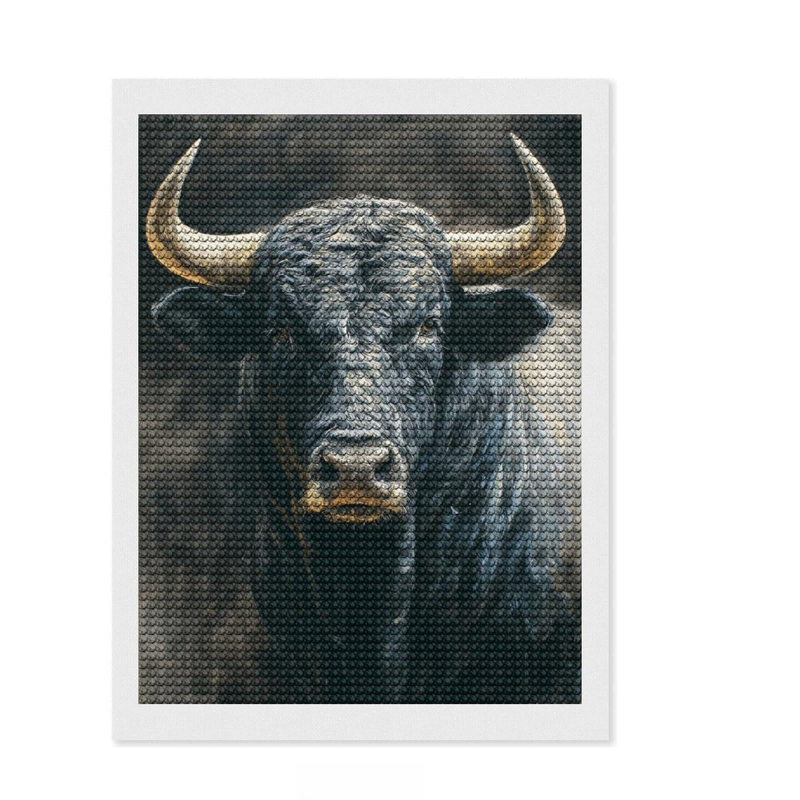 Junmoney Powerful Bull Portrait Full Drill Diamond Painting Kit 12"x16", Relaxing DIY, Aesthetic Room Decor, Modern Decor, Decor Project