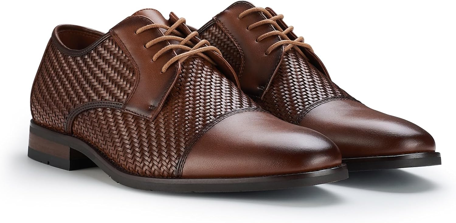 Ferro Aldo Men's Modern Cap-Toe Derby Collection | Statement Dress Shoes in Floral, Woven, & Classic Styles