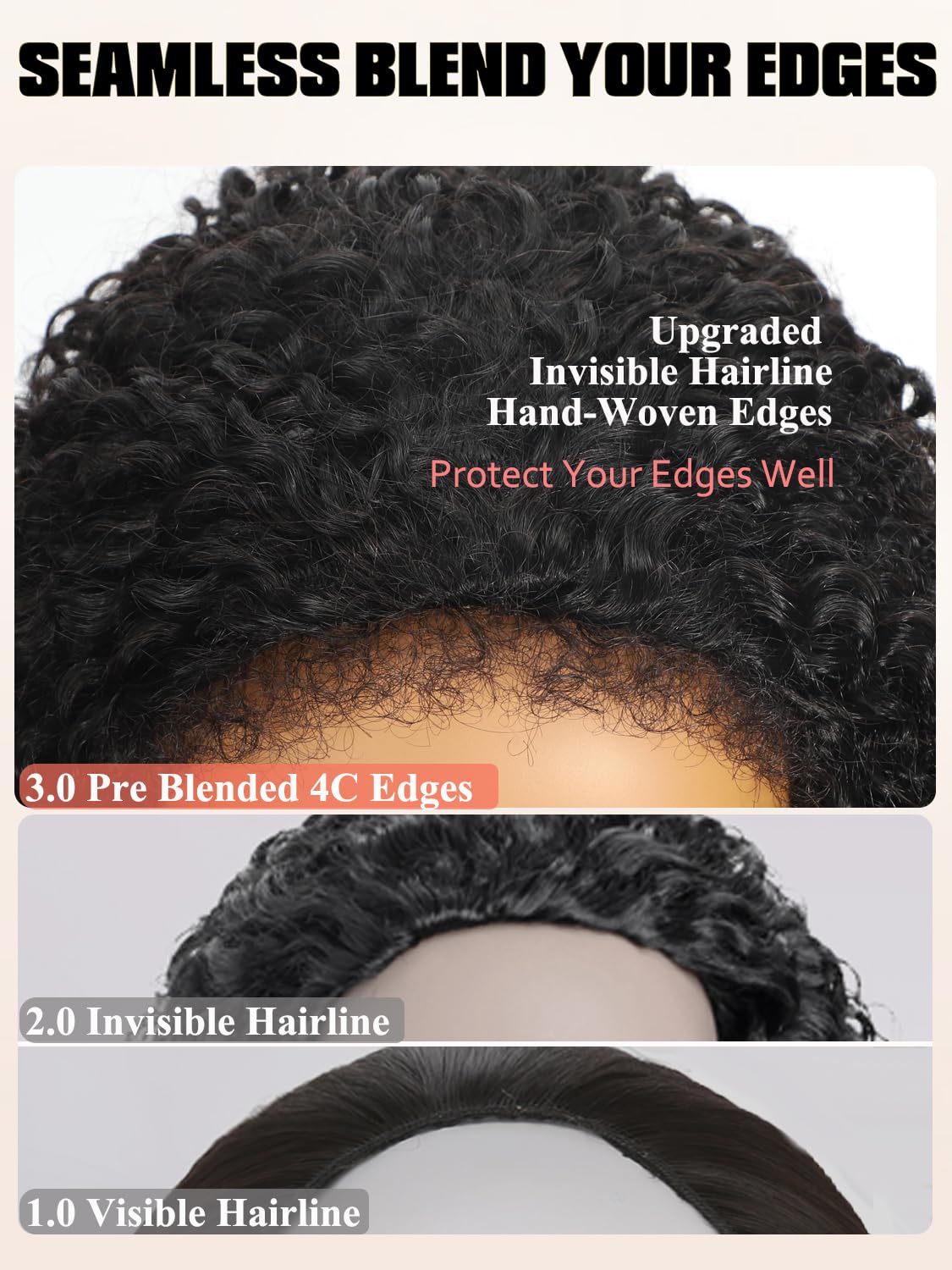 Burmese Curly Half Wig Human Hair 16 Inch 200% Density Invisible Flip Over Hairline Half Curly Wig Human Hair Headband Wigs for Black Women Drawstring Secure Fit Glueless Wigs Beginner Friendly