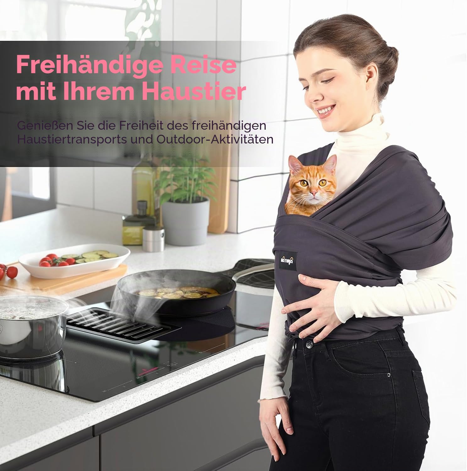 NATUYA Hundetragetasche, leichte freihändige Welpen-Tragetasche, Anti-Angst-Katzenschlinge, größenverstellbar, Premium-Hundetragetasche, Sling Warp (Drak Grey)