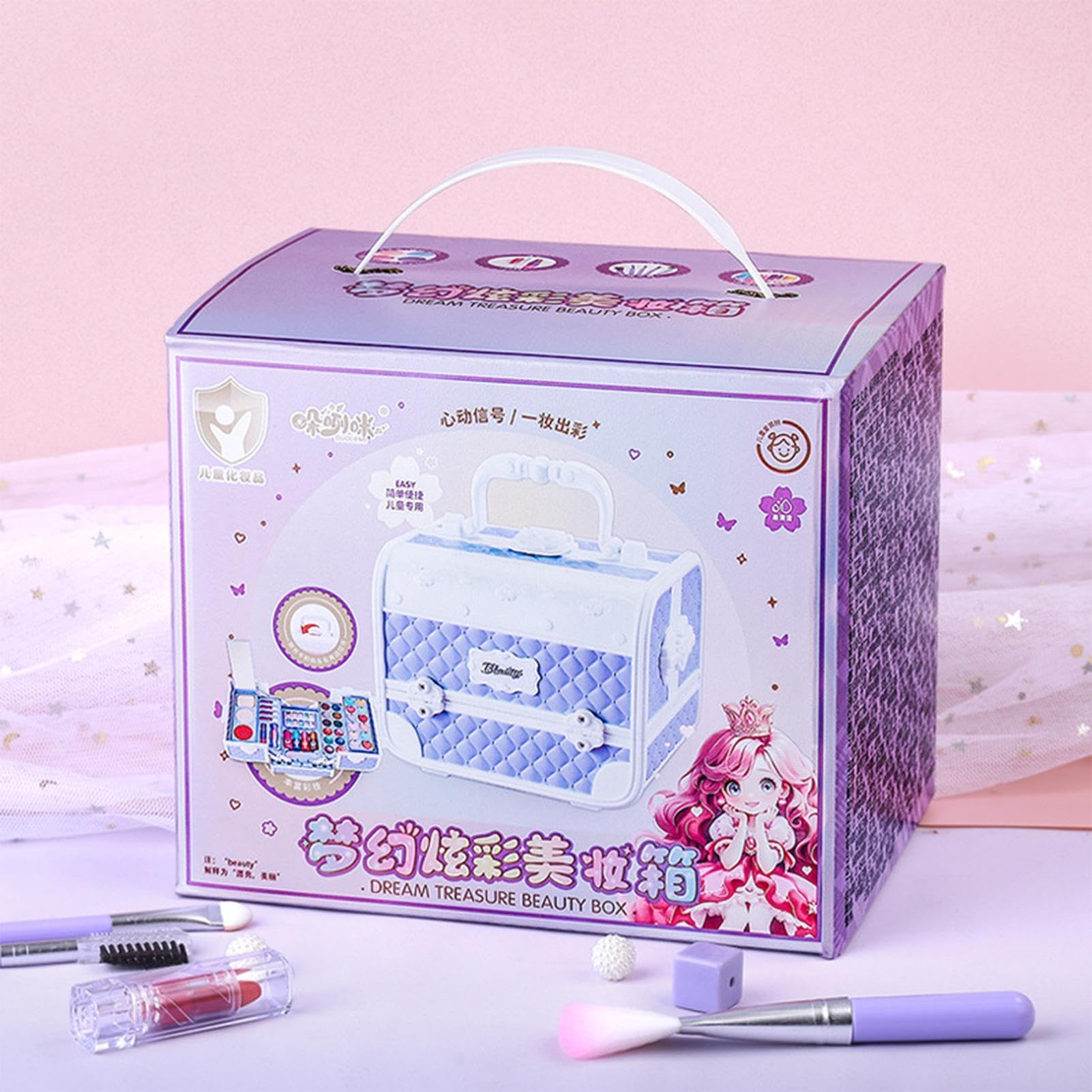 Juego de Maquillaje para niños – Estuche de Maquillaje Colorido púrpura | fantasía Lavable | Set de Belleza Lavable de 43 Piezas de púrpura con asa, de Maquillaje para niños