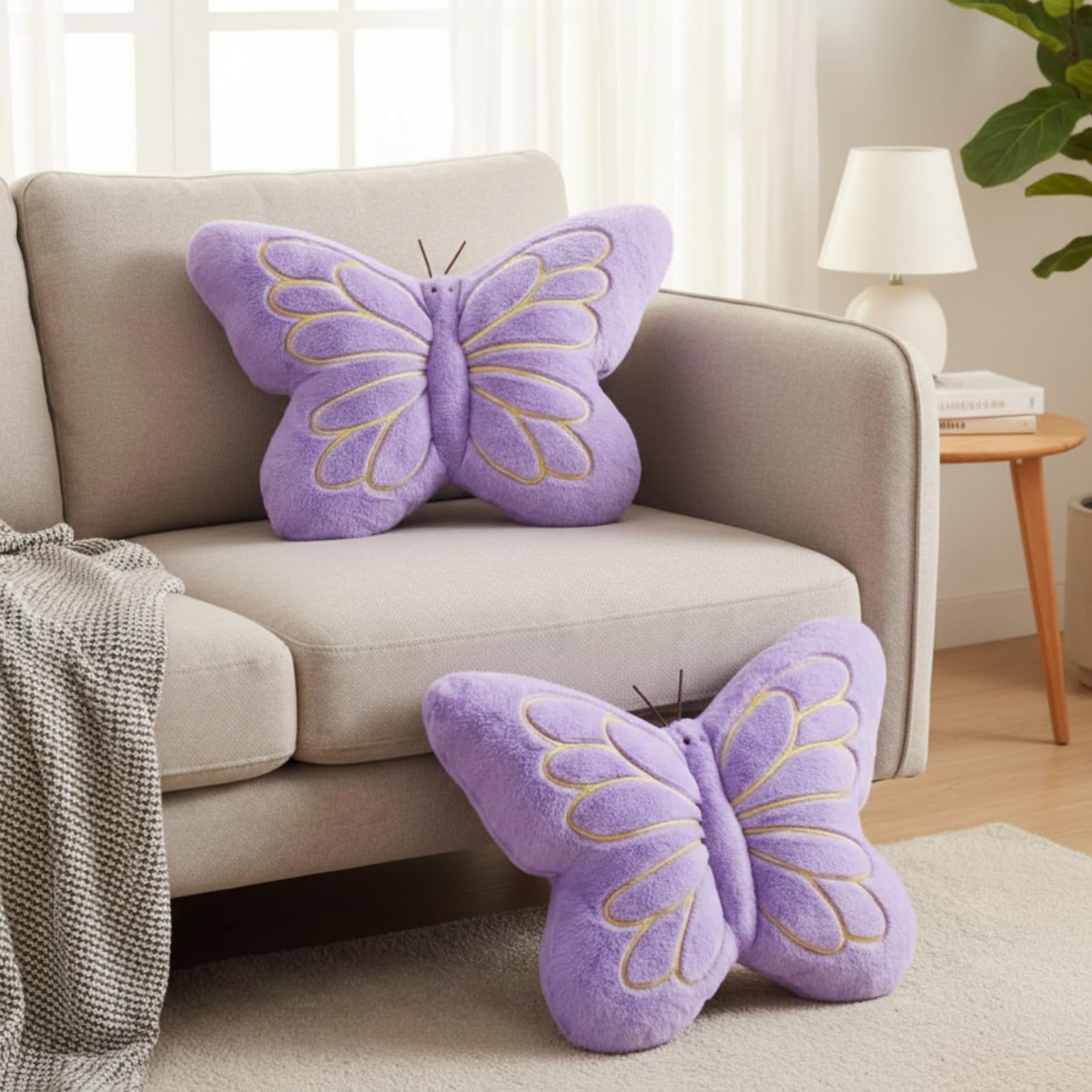 Photo 1 of Novabright 2 Pcs Butterfly Pillow Decorative Butterfly Shaped Throw Pillows 17.72 x 13.78'' Cute Soft Plush Cushion Decor for Bed Sofa Couch Living Room Home Bedroom Decor(Purple)