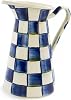 MACKENZIE-CHILDS Practical Enamel Pitcher with Spout, Drink Pitcher for Iced Tea or Water, Flower Vase, Large, Brown-and-White Mocha Check